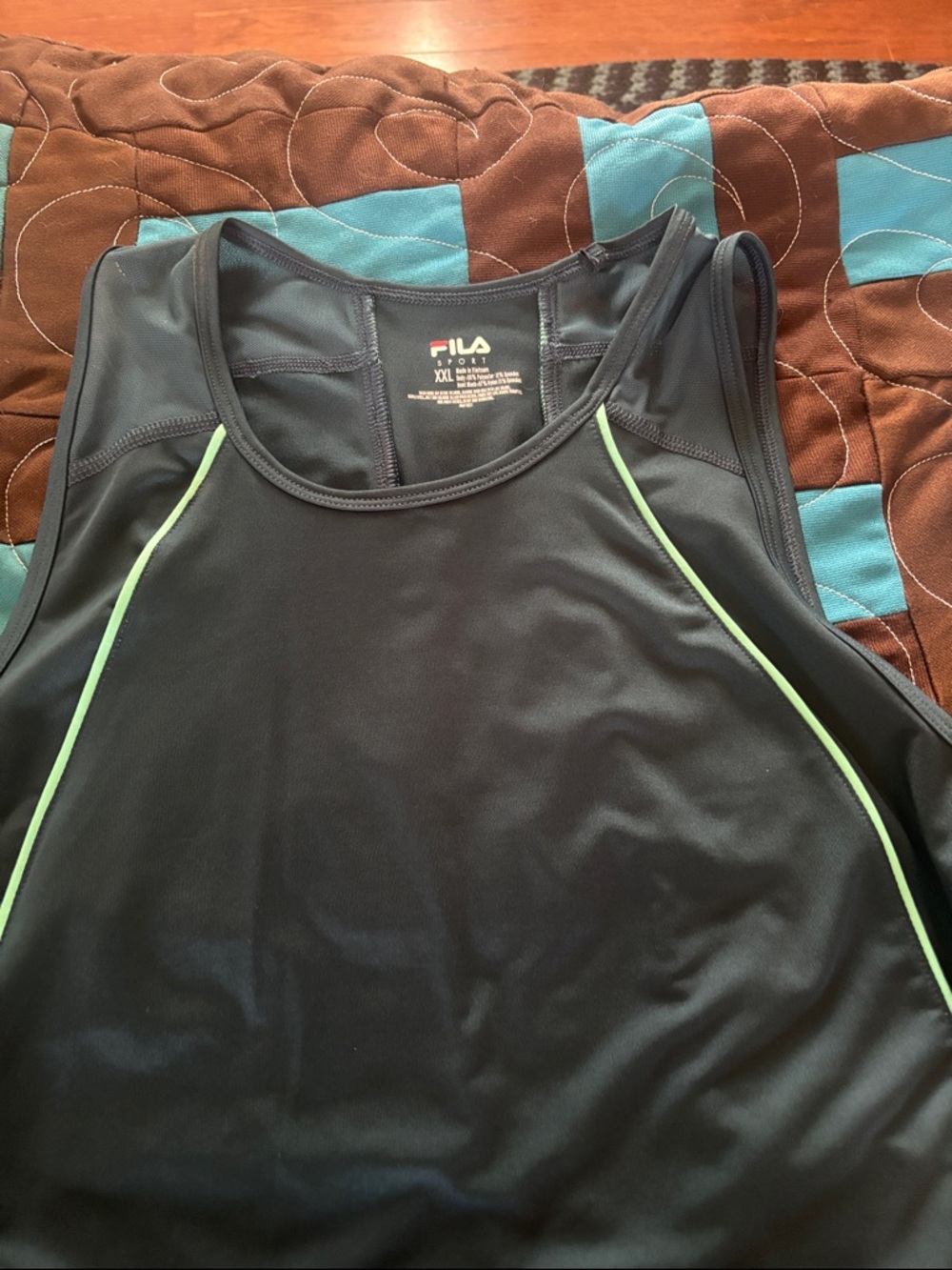 FILA Black Athletic Tank with Mint Green Piping
